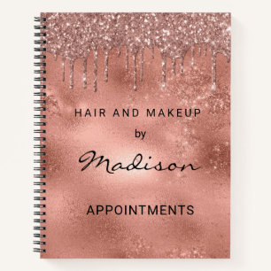 Glam Rose Gold Glitzer Tropfen Haar und Schminke Notizbuch
