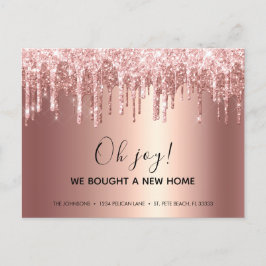 Glam Rose Gold Glitzer Tropfen Neue Adresse Ankündigungspostkarte