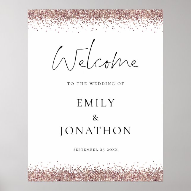 Glam Rose Gold Glitzer Willkommen bei Hochzeit Poster (Vorne)