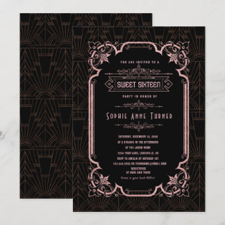 Glam Rose Gold Great Gatsby 16 . Geburtstag Einladung