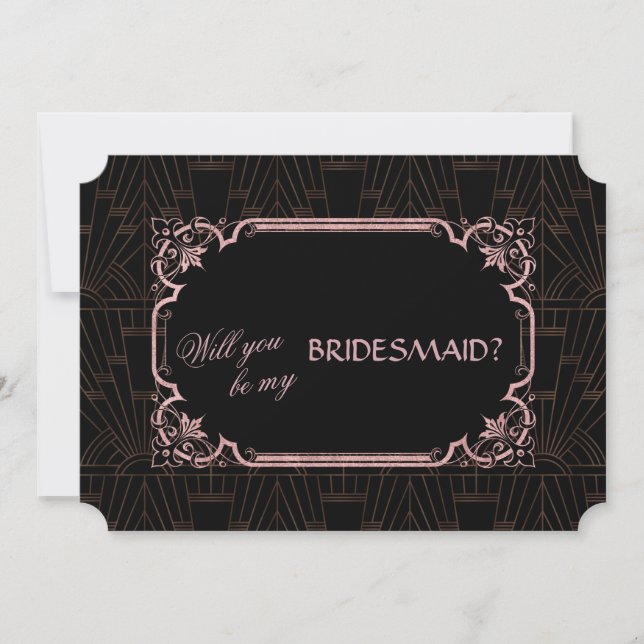 Glam Rose Gold Great Gatsby Be My Bridesmaid Einladung (Vorderseite)