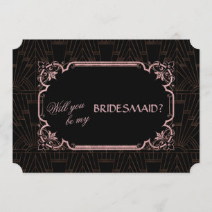 Glam Rose Gold Great Gatsby Sei meine Brautjungfer Einladung