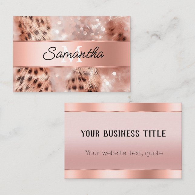 Glam Rose Gold Leopard Monogram Visitenkarte (Vorne/Hinten)