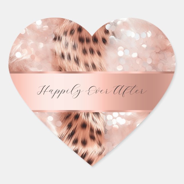Glam Rose Gold Leopard Wedding Herz-Aufkleber (Vorderseite)