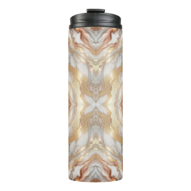 Glam Rose Gold Luxuriöse Trendy Marble Butterfly Thermosbecher (Vorderseite)