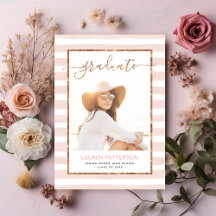 Glam Rose Gold Photo Graduation Party Invitation