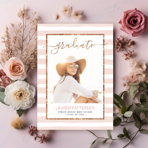 Glam Rose Gold Photo Graduation Party Invitation