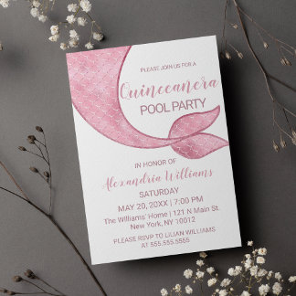 Glam Rose Gold Pink Meerjungfrau Schwanz Quinceañe Einladung