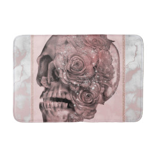 Glam Rose Gold Pink Skull Marmor Badematte