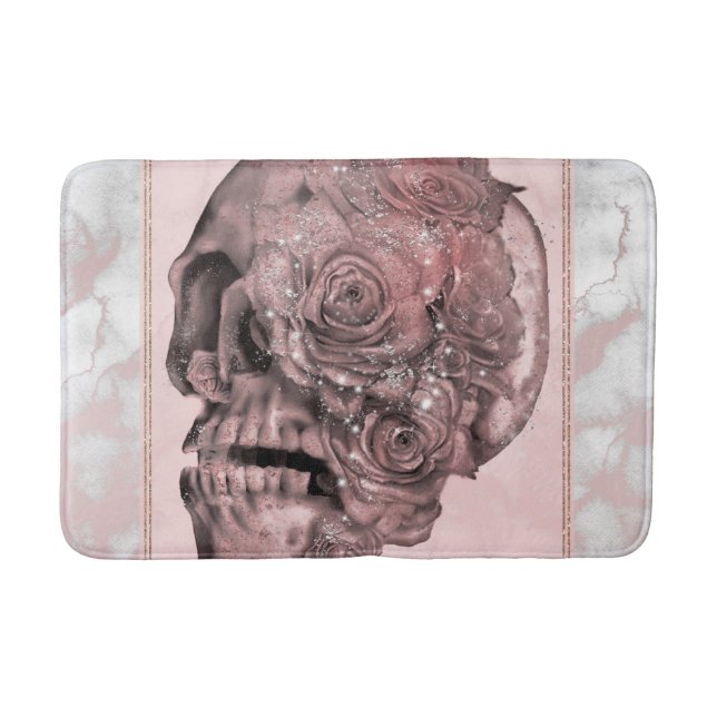 Glam Rose Gold Pink Skull Marmor Badematte (Vorderseite)