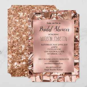 Glam Rose Gold Quadrate Glitter Brautparty Einladung