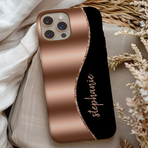 Glam Rose Gold Signature Imitate Foil Wave Black Case-Mate iPhone Hülle