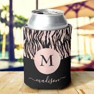 Glam Rose Gold Tierdruck auf Schwarz Monogramm Nam Dosenkühler