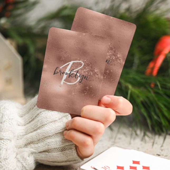 Glam Rose Gold Trendige Schrift Monogramm Spielkarten (Von Creator hochgeladen)