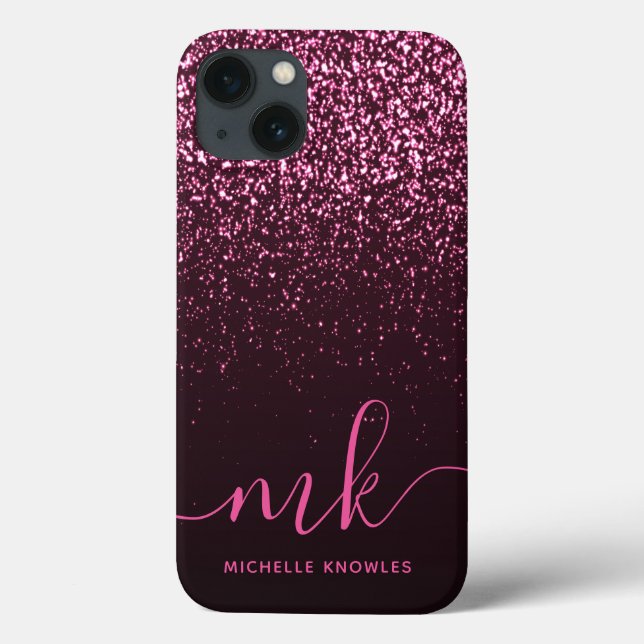 Glam Rose Rosa Glitzer Moderner Name für das Monog Case-Mate iPhone Hülle (Rückseite)