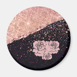 Glam Rose Schwarzer Glitzer Blush Rose Magnet