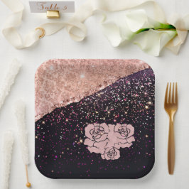 Glam Rose Schwarzer Glitzer Blush Rose Pappteller