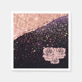 Glam Rose Schwarzer Glitzer Blush Rose Serviette