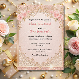 Glam rot Rosa Glitzer Blumenzettel Einladung