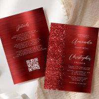 Glam Roter Gebürsteter Metall QR-Code Hochzeit