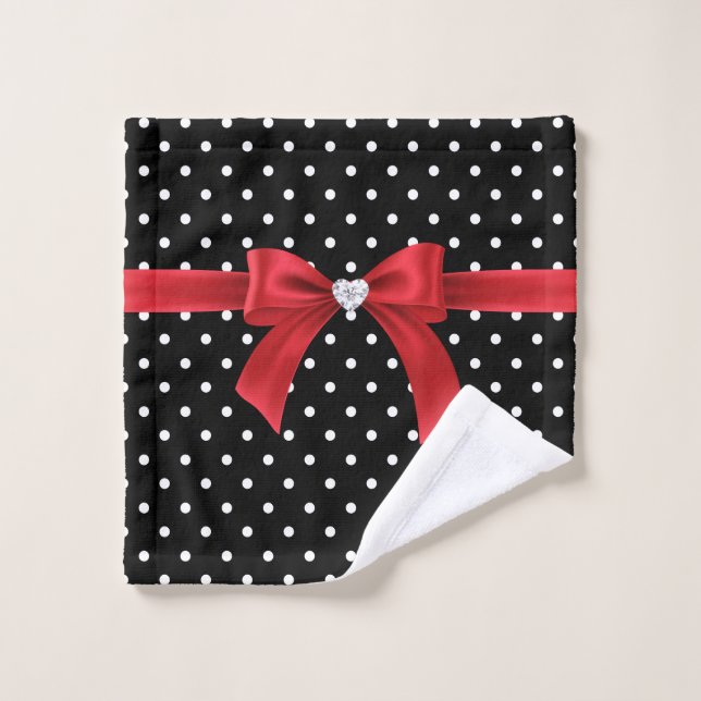 Glam Rouge Bow-Blanc Pois-Noir (Gant de toilette)