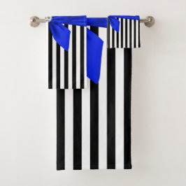 Glam Royal Blue Bow-Pinstripes-Black Badhandtuch Set