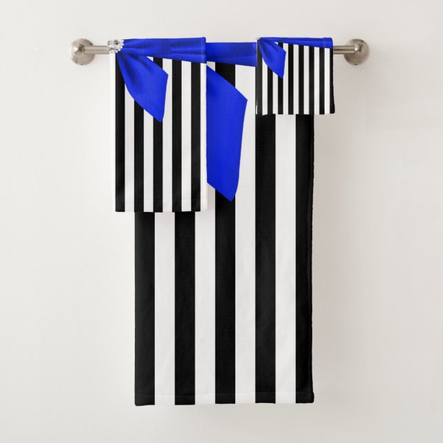 Glam Royal Blue Bow-Pinstripes-Black Badhandtuch Set (Insitu)