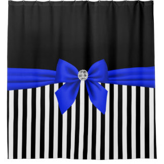 Glam Royal Blue Bow-Pinstripes-Black Duschvorhang