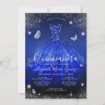 Glam Royal Blue Silver Glitzer Gown Quinceanera