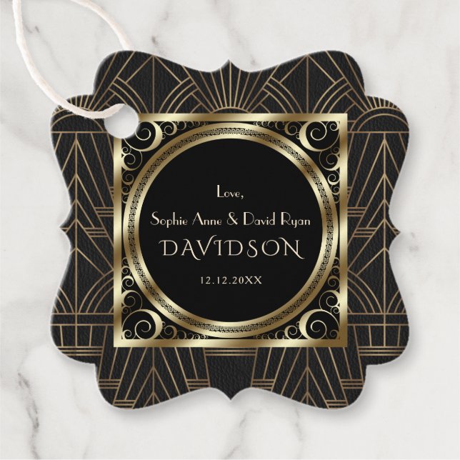Glam Royal Gold Black Art Deco 20er Hochzeit Geschenkanhänger (Vorderseite)