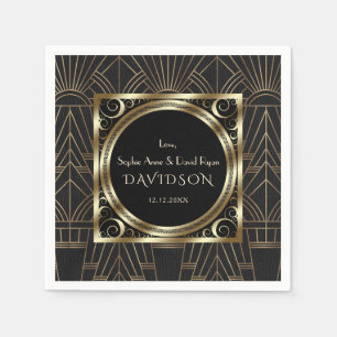 Glam Royal Gold Black Art Deco 20er Hochzeit Serviette