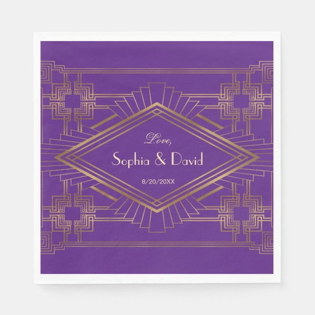 Glam Royal Lila Gold Great Gatsby Wedding Serviette (Vorderseite)