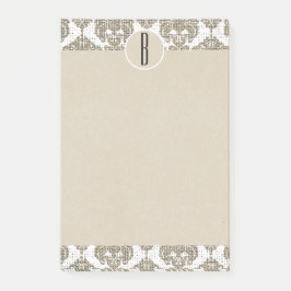 Glam Rustic Burlap Damask Kraft Monogram Initial Post-it Klebezettel