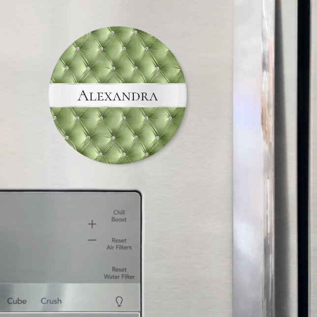 Glam Sage Green Imitats Velvet Luxus Name Magnet (In Situ (Kühlschrank))