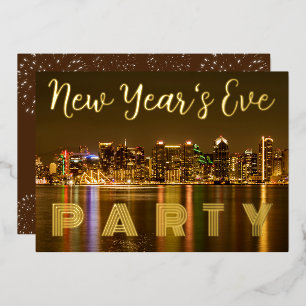 Glam San Diego NYE Party Custom Gold Folieneinladung