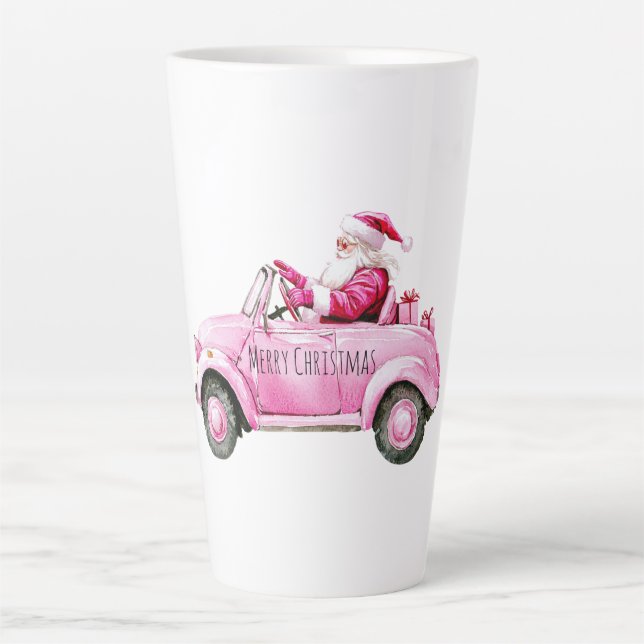 Glam Santa Pink Car Christmas Milchtasse (Vorderseite)