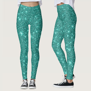 Glam Schimmer Türkis Aqua Blau Glitz Glitter Leggings