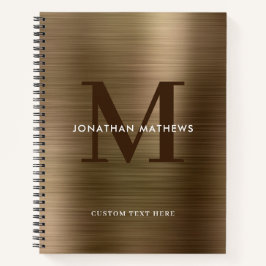Glam Schlicht gebürstetes Metallic Gold Monogramm Notizbuch