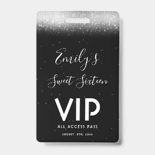 Glam Schwarz-weiß Sweet 16 Einladung VIP Pass Ausweis
