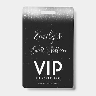 Glam Schwarz-weiß Sweet 16 Einladung VIP Pass Ausweis