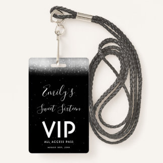 Glam Schwarz-weiß Sweet 16 Einladung VIP Pass Ausweis