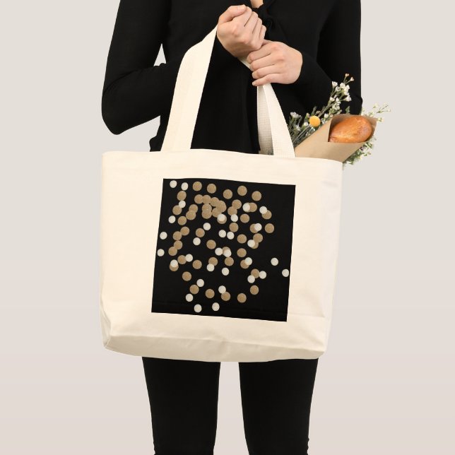 Glam schwarz-weiße Punkte Champagner Gold Konfetti Jumbo Stoffbeutel (Vorderseite (Produkt))