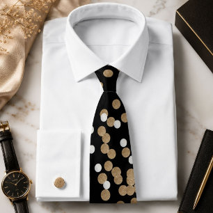 Glam schwarz-weiße Punkte Champagner Gold Konfetti Krawatte