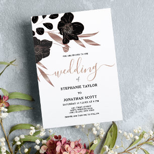 Glam Schwarz-weiße Rose Goldene Hochzeit Einladung