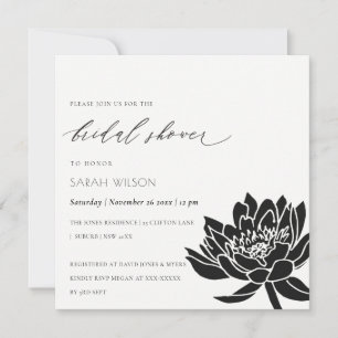 Glam Schwarze und Weiße Lotus Blumen Hochzeitsdusc Einladung