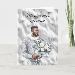 Glam Schwarzer Mann Silber Weihnachten Karte