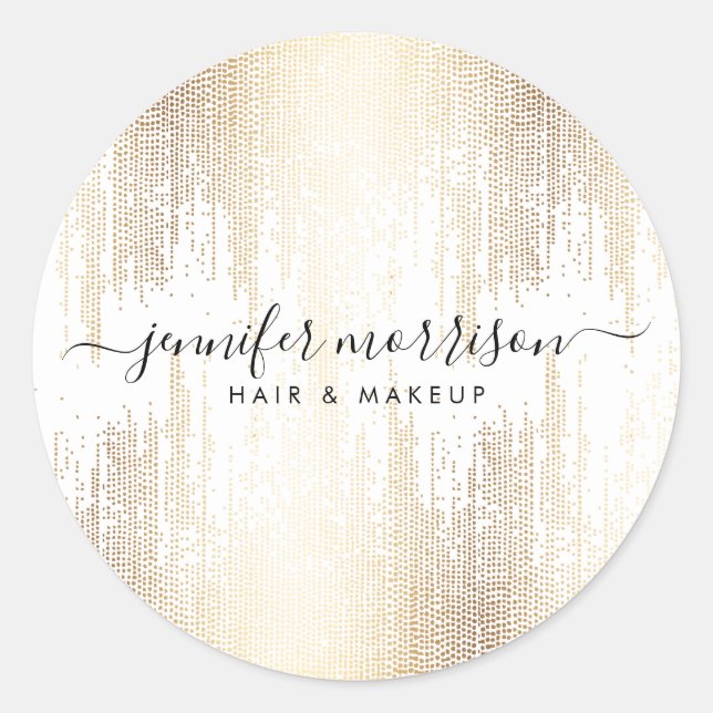 Glam Script Gold Confetti Rain Runder Aufkleber (Vorderseite)