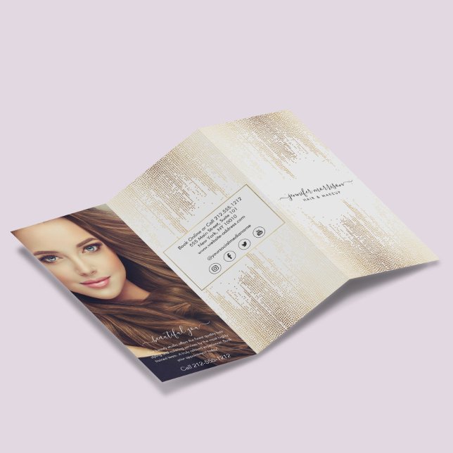 Glam Script Gold Konfetti Regen Tri-Fold Broschüre (Von Creator hochgeladen)