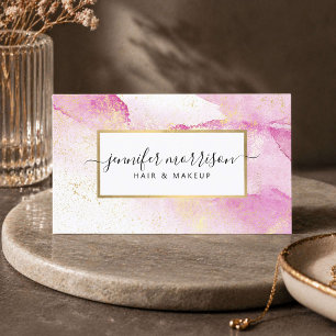 Glam Script Pink Watercolor mit falschem Goldstaub Visitenkarte
