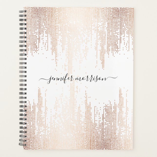 Glam Script Rose Gold Confetti Regenplaner Planer (Vorderseite)
